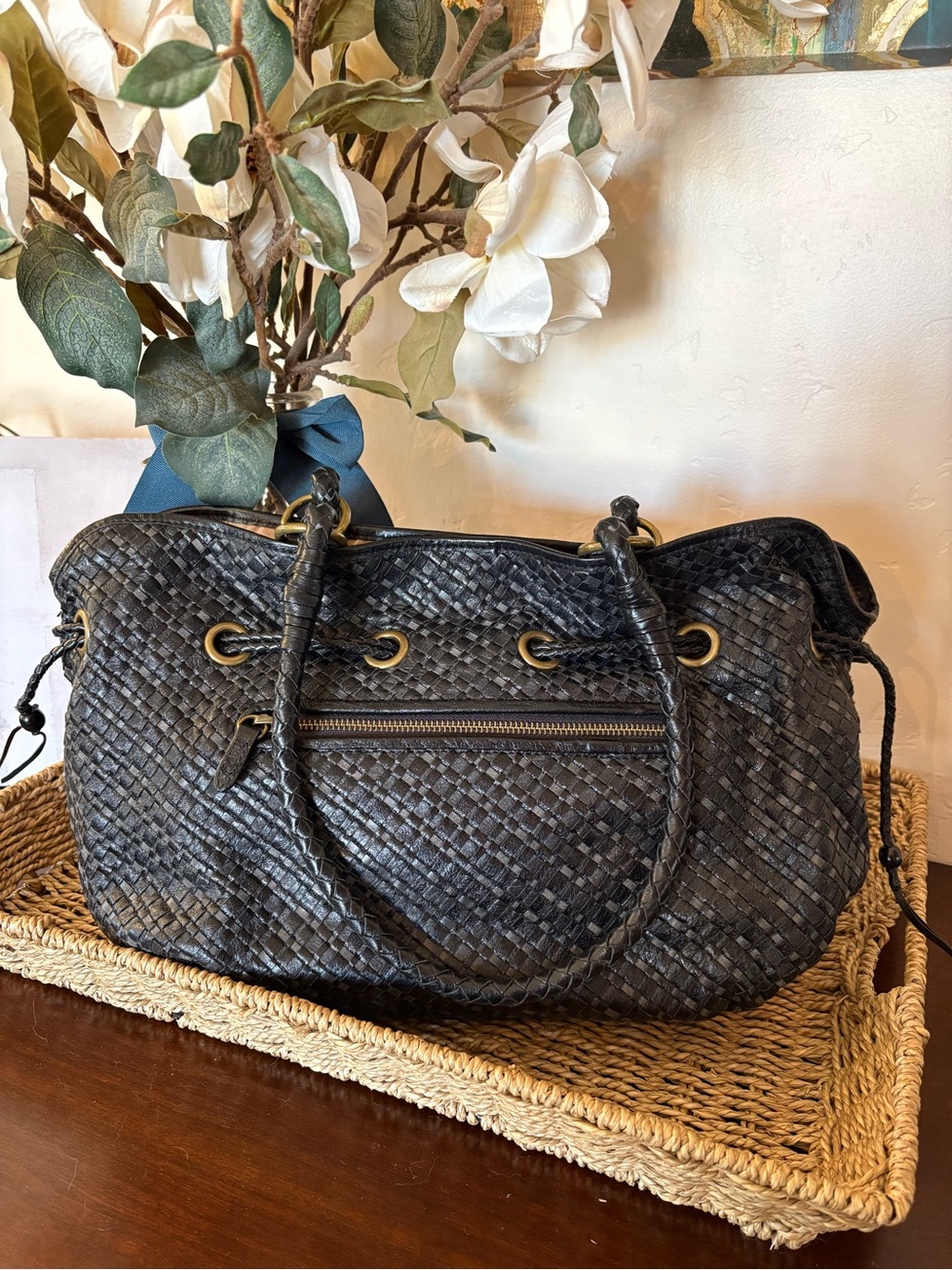 The Sak Woven Leather Tote Bag - Black
